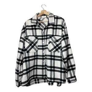 Bohme Womens Plaid Flannel Shirt Shacket Size XL Black White Cabincore